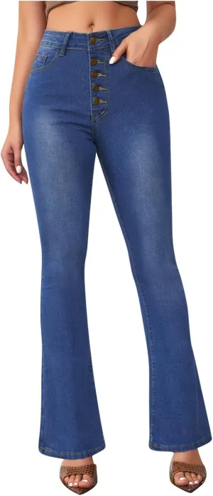 Bidobibo Wide Leg Jeans for Women Bell Bottom Denim Pants Women's Curvy Totally Shaping Straight Jeans Bootcut Flare Pants