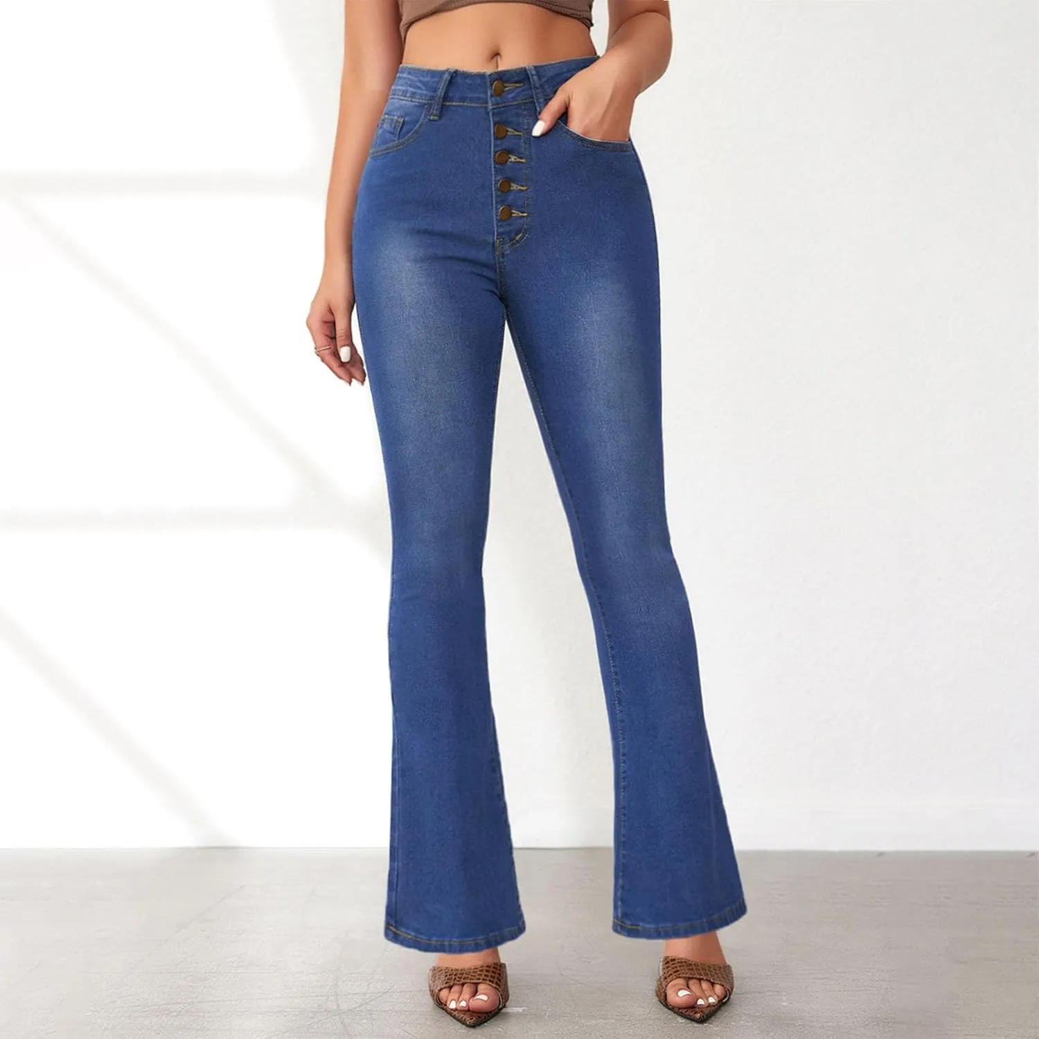 Bidobibo Wide Leg Jeans for Women Bell Bottom Denim Pants Women's Curvy Totally Shaping Straight Jeans Bootcut Flare Pants