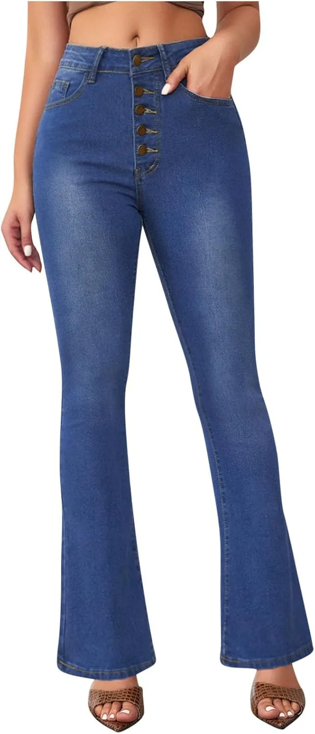 Bidobibo Wide Leg Jeans for Women Bell Bottom Denim Pants Women's Curvy Totally Shaping Straight Jeans Bootcut Flare Pants