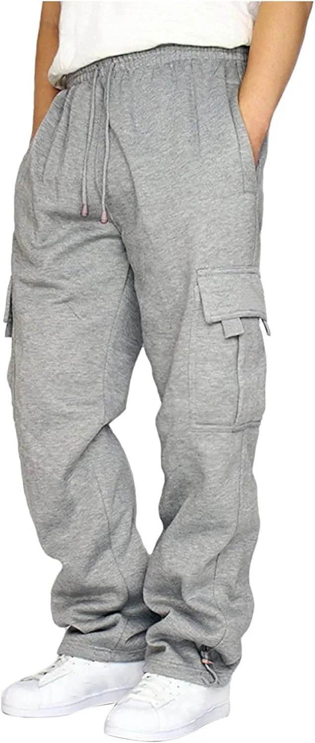 Big and Tall Sweatpants for Men Baggy Cargo Pants Straight Leg Elastic Waist Joggers Pants Casual Drawstring Trousers
