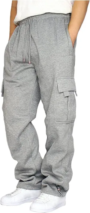 Big and Tall Sweatpants for Men Baggy Cargo Pants Straight Leg Elastic Waist Joggers Pants Casual Drawstring Trousers