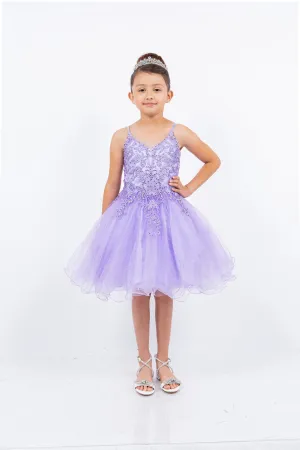 Big Girls Multi Color Double Spaghetti Rhinestone Embroidered Gown 4-16