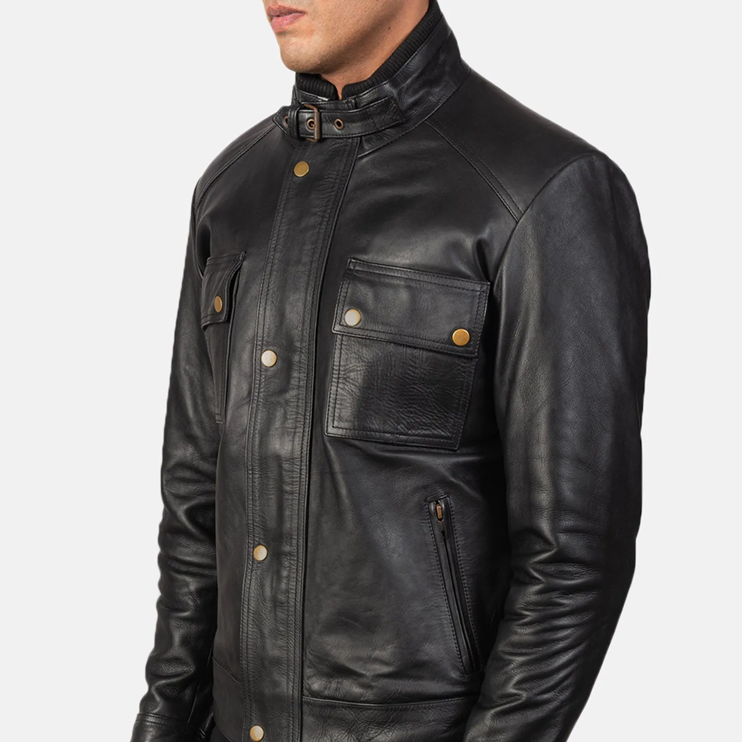 BIKER-1418 MUSH Black Leather Biker Jacket