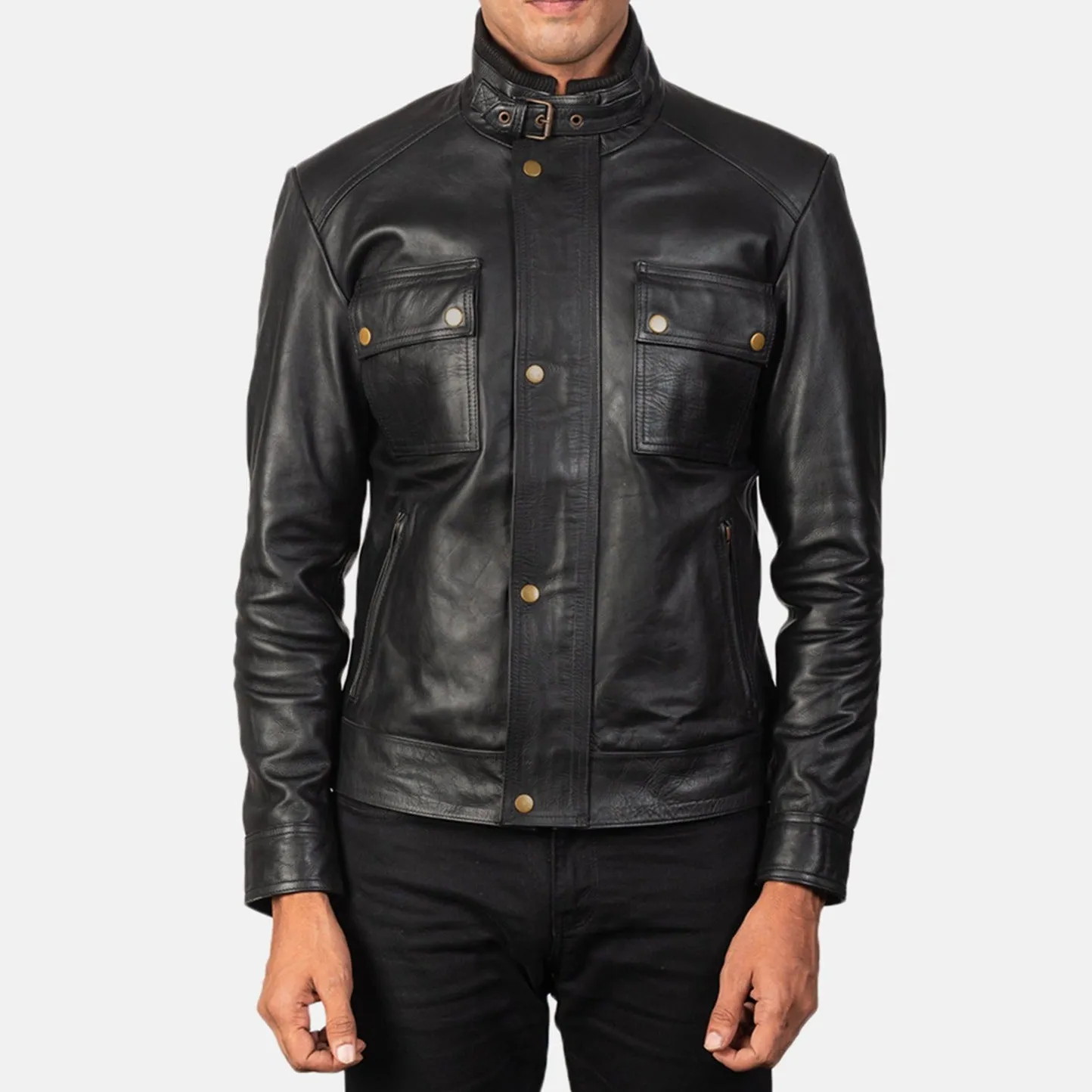 BIKER-1418 MUSH Black Leather Biker Jacket