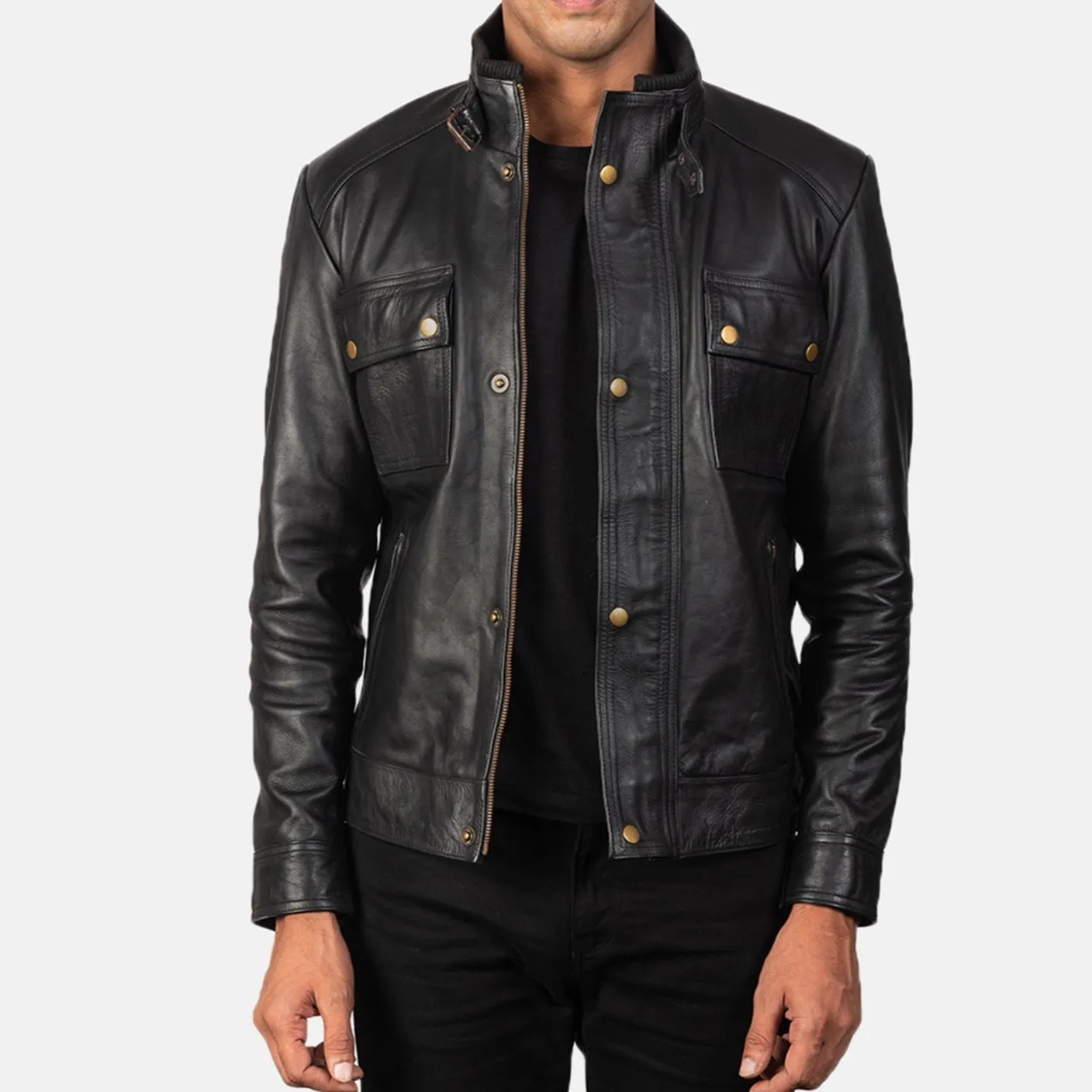 BIKER-1418 MUSH Black Leather Biker Jacket