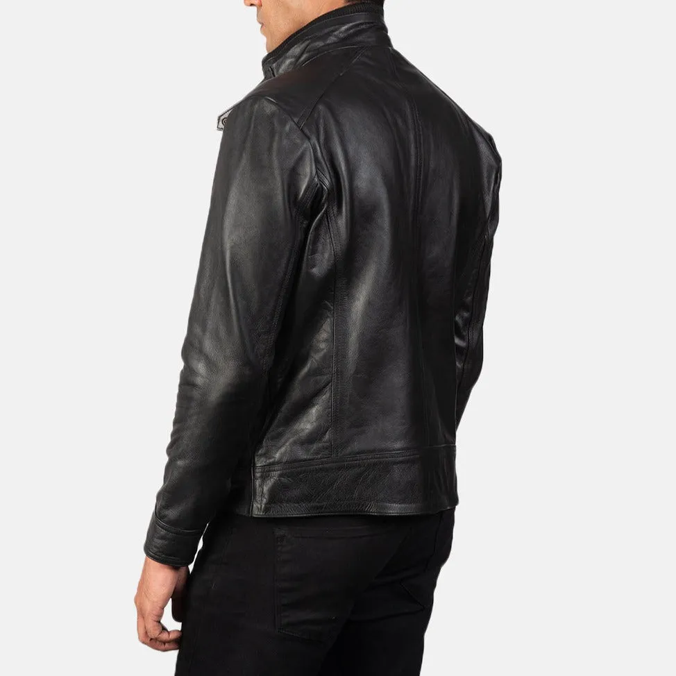 BIKER-1418 MUSH Black Leather Biker Jacket