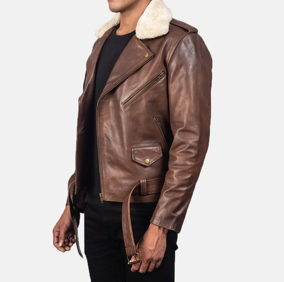 BIKER-1430 MUSH Brown Leather Biker Jacket