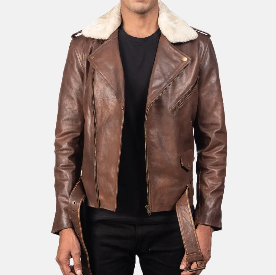 BIKER-1430 MUSH Brown Leather Biker Jacket
