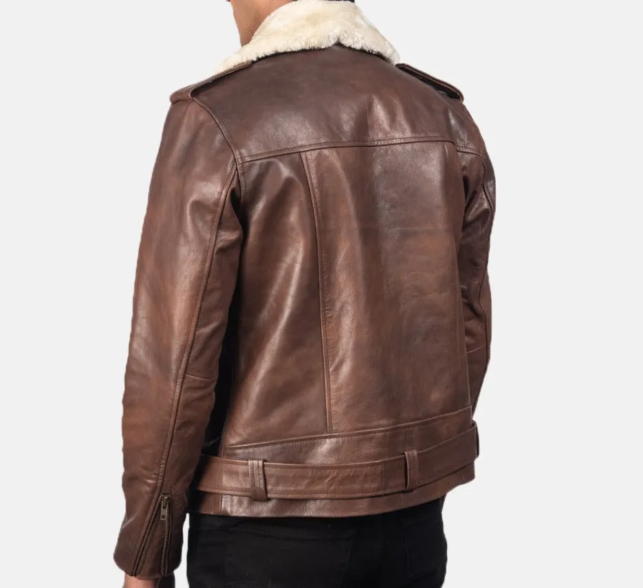 BIKER-1430 MUSH Brown Leather Biker Jacket
