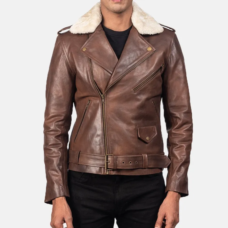BIKER-1430 MUSH Brown Leather Biker Jacket