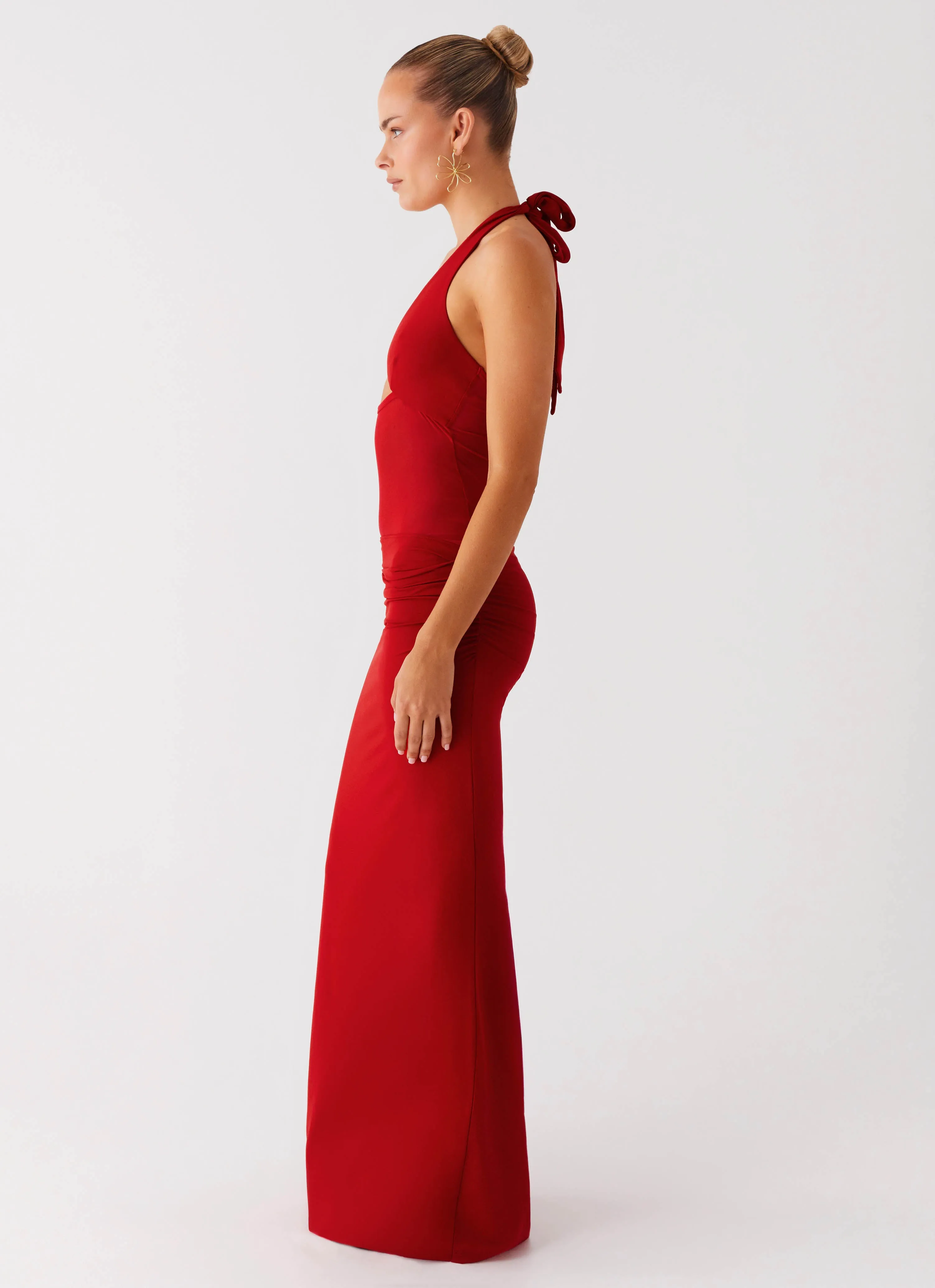 Billen Halter Maxi Dress - Red Tonal-Stitching