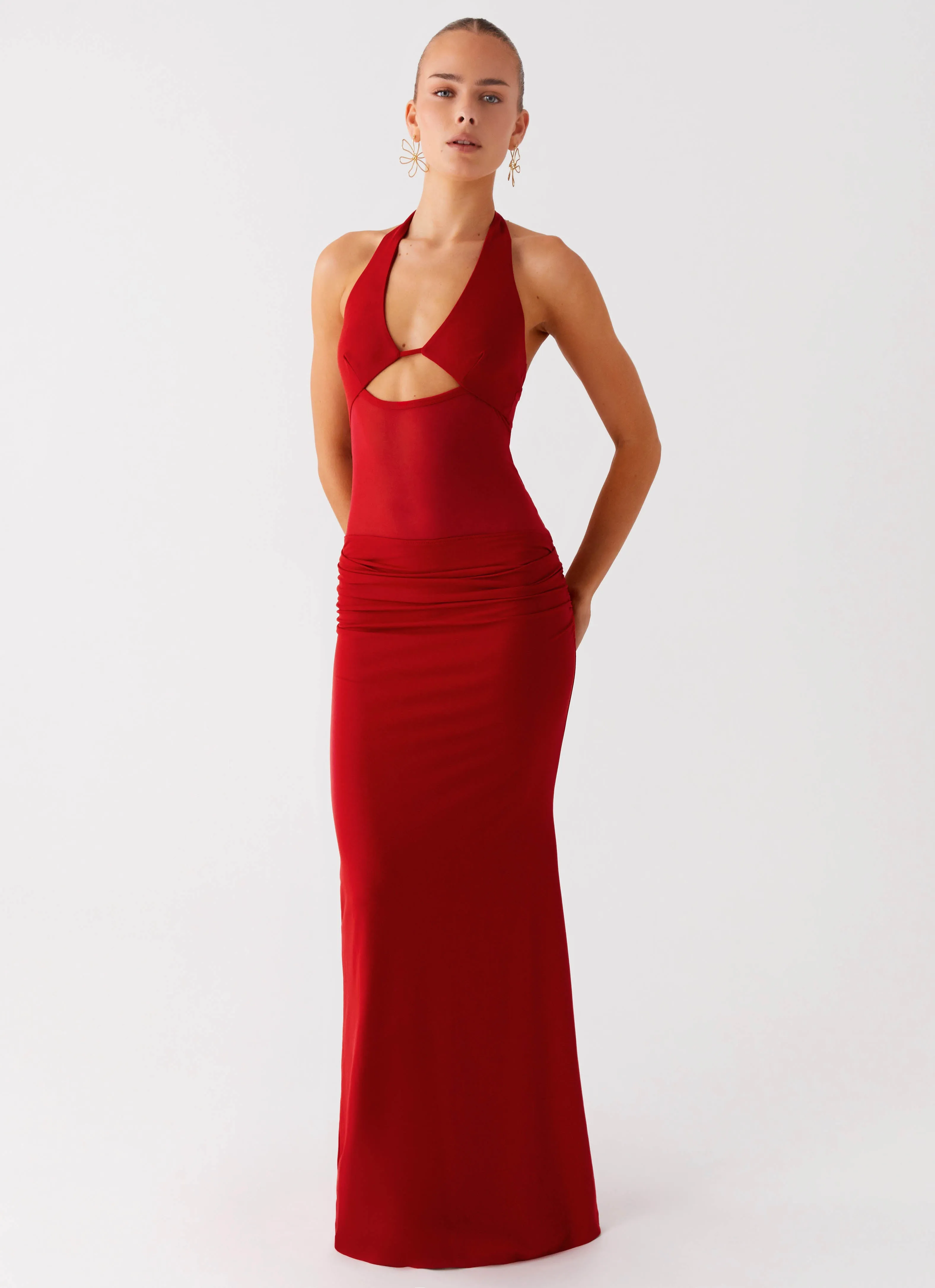 Mom Chic Billen Halter Maxi Dress - Red