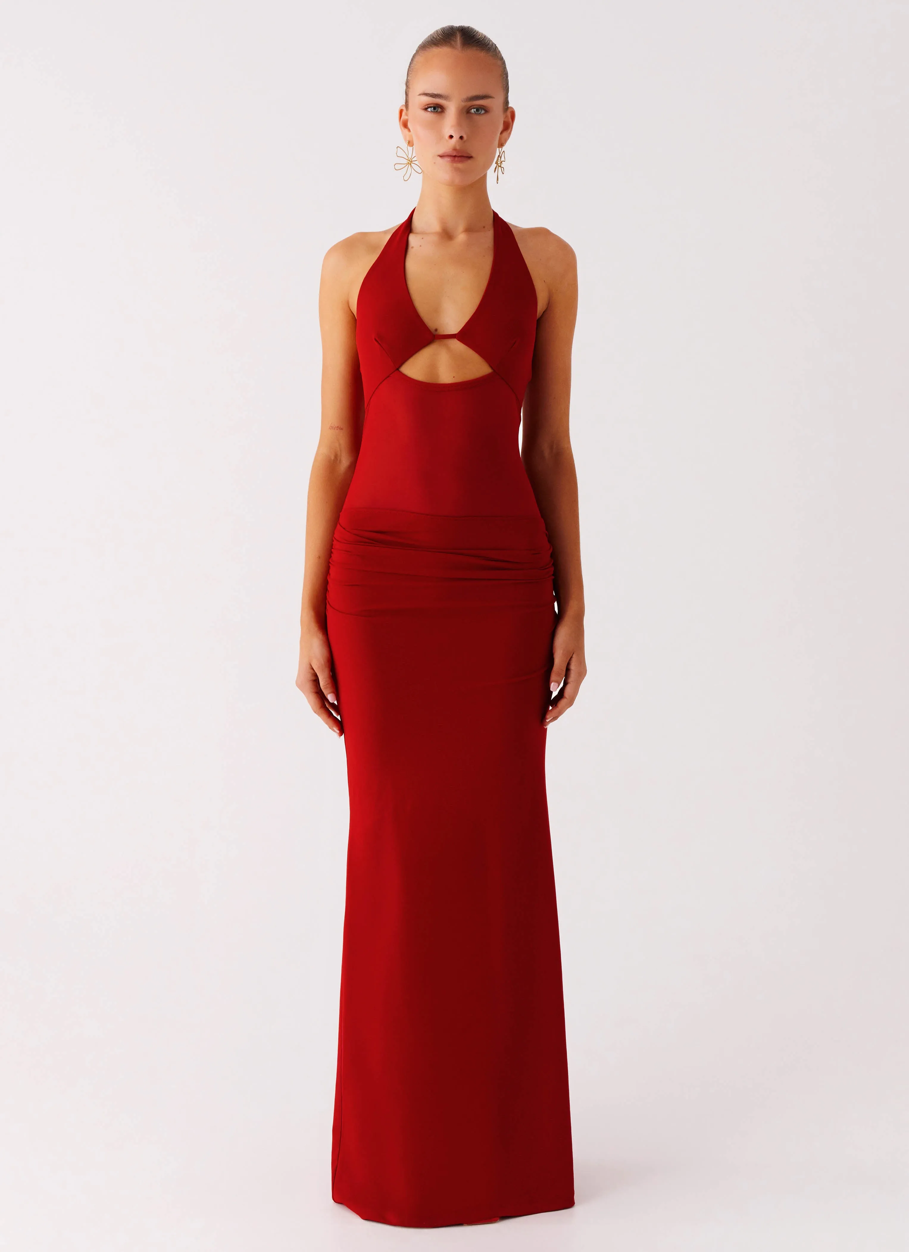 Clean Comfort Wrinkle-Free-Finish Billen Halter Maxi Dress - Red