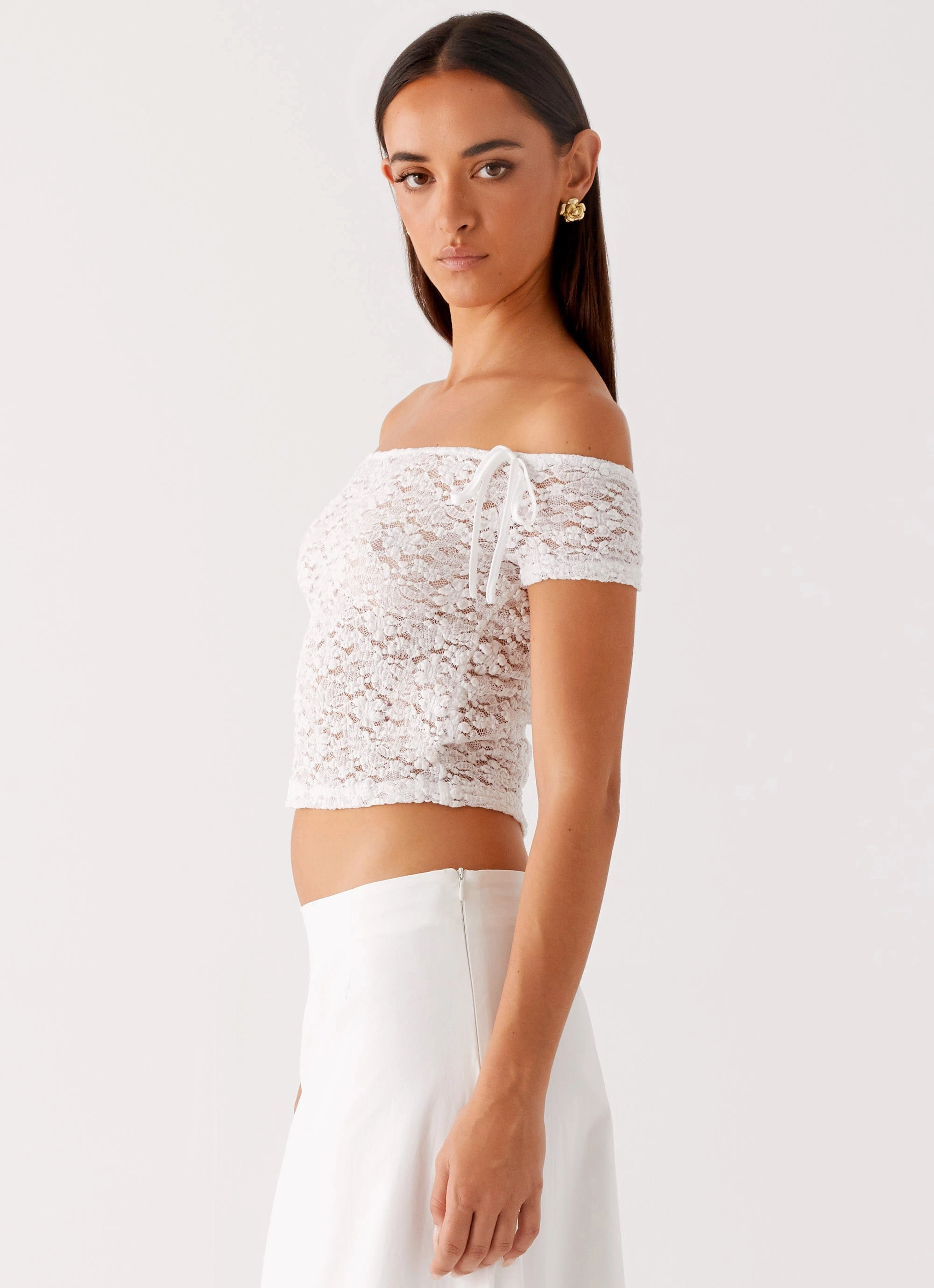 High Collar Design Billie Lace Top - Ivory