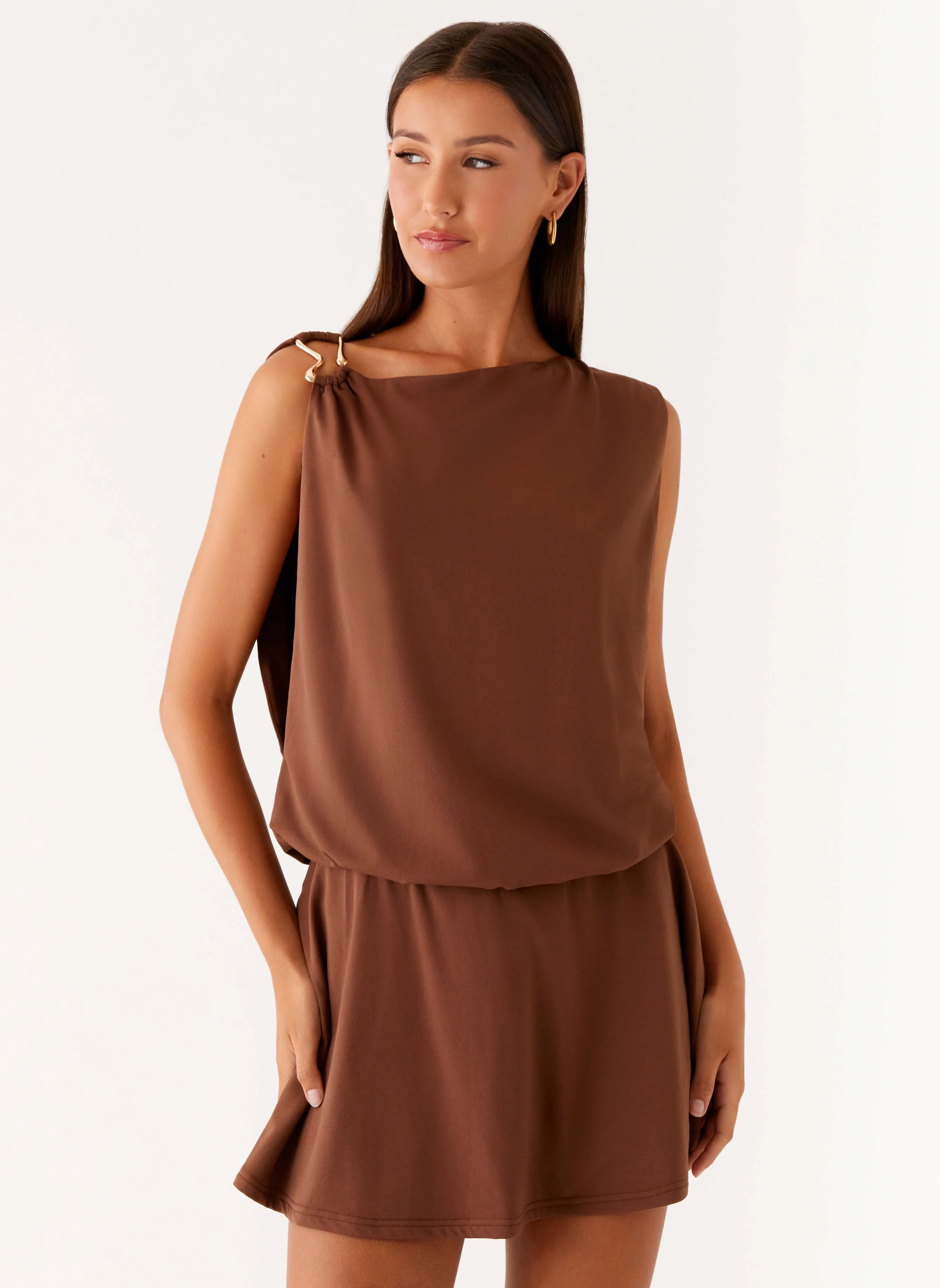 Ala Mini Dress - Chocolate Luxe Fit Office Smart