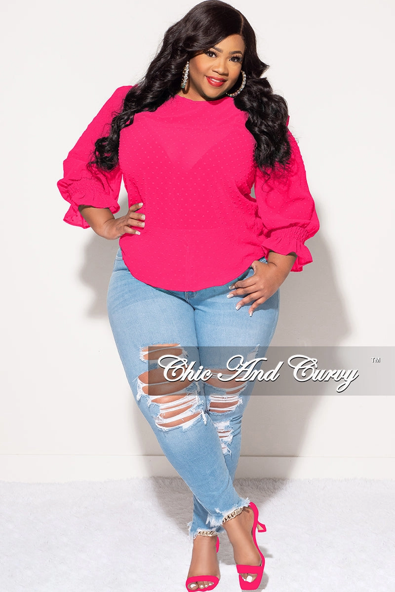 Core Flex Final Sale Plus Size Chiffon Sheer Top with Dot Embossing in Pink