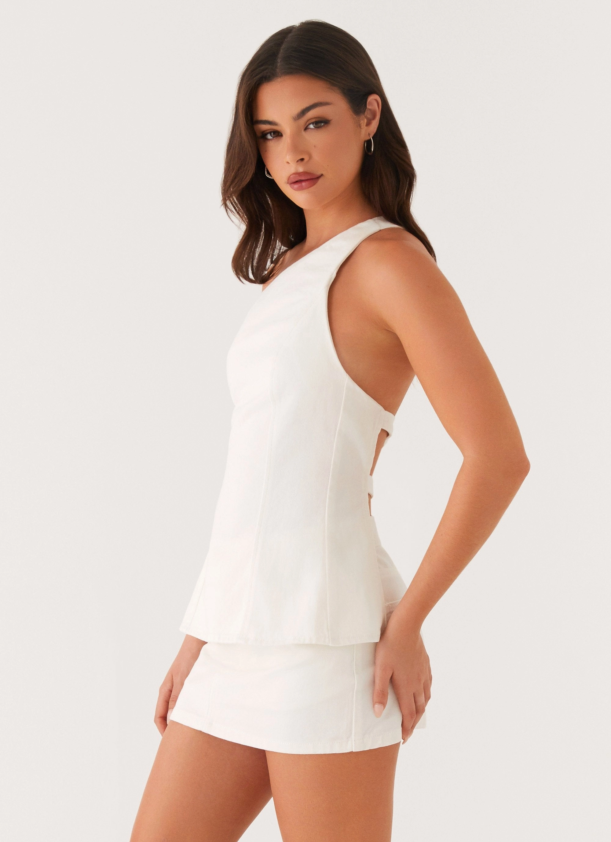 Roll Up Sleeve Design Maysa Denim Top - Ivory