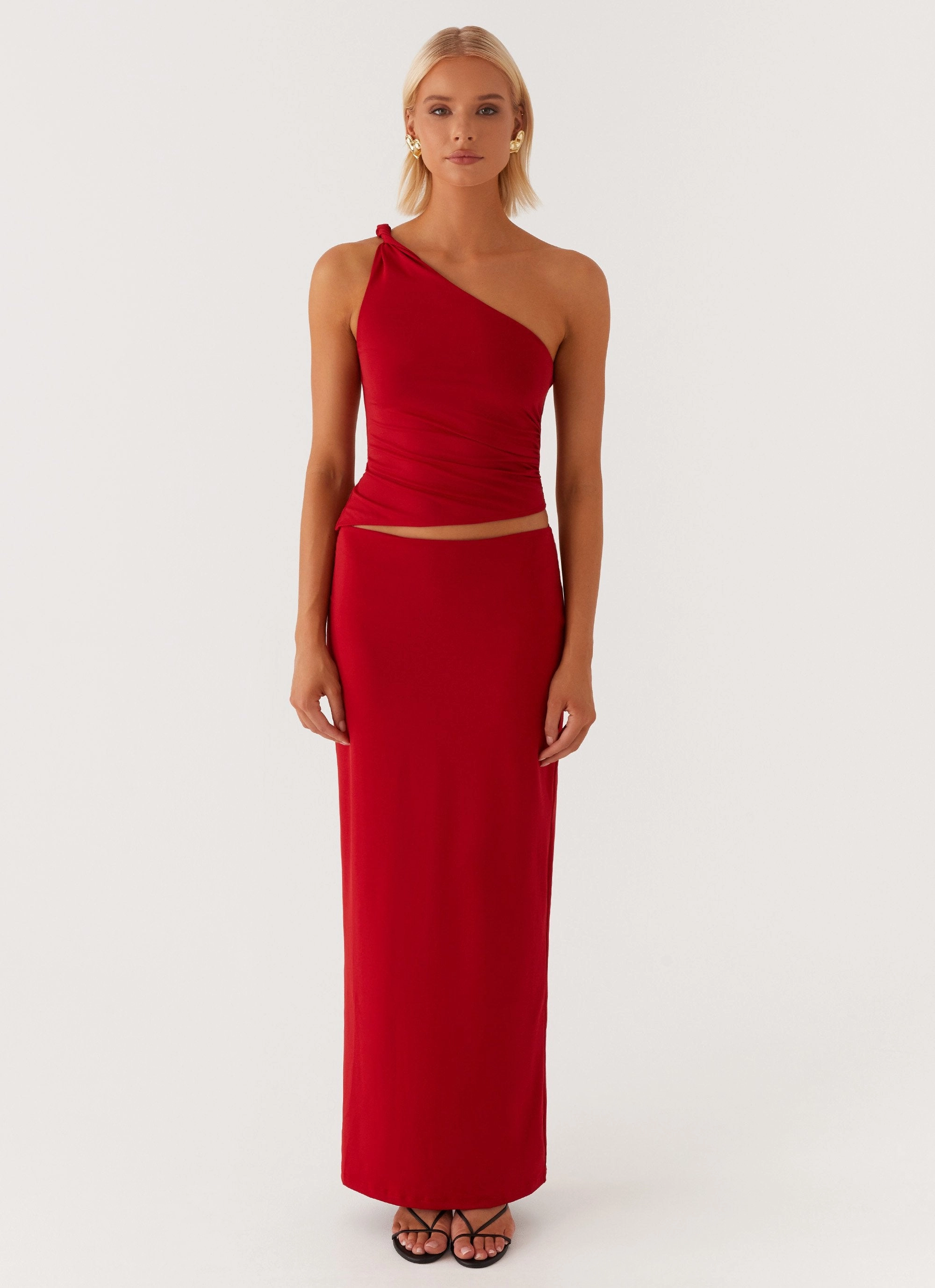 Monty One Shoulder Top - Red PolishedFinish TearResistant Blends