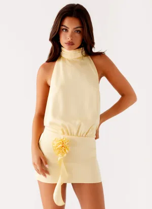 Birdie Halterneck Mini Dress - Yellow Solid-color
