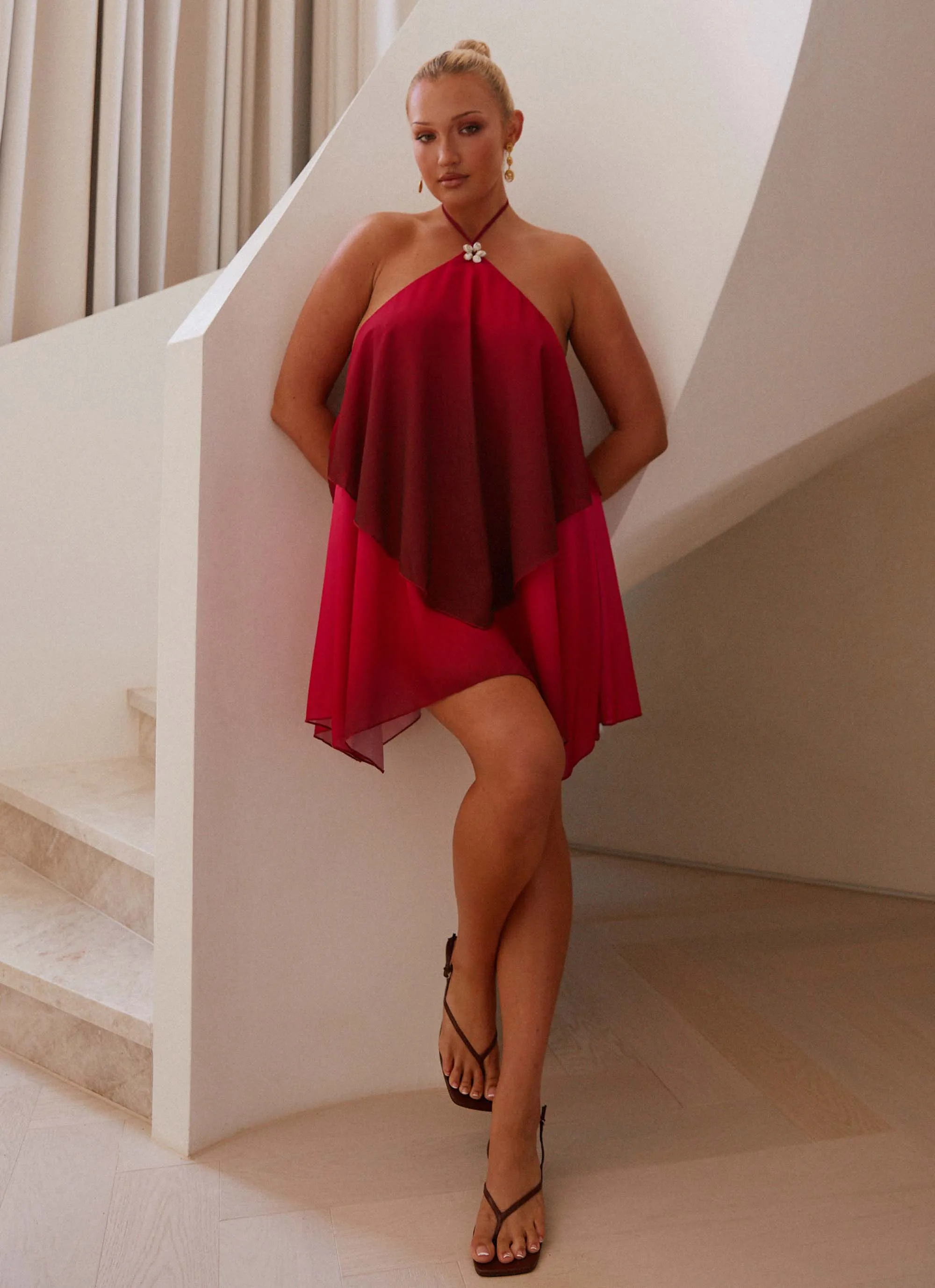 High-waist Cafe Vibe Twin Flame Mini Dress - Fuchsia Gradient