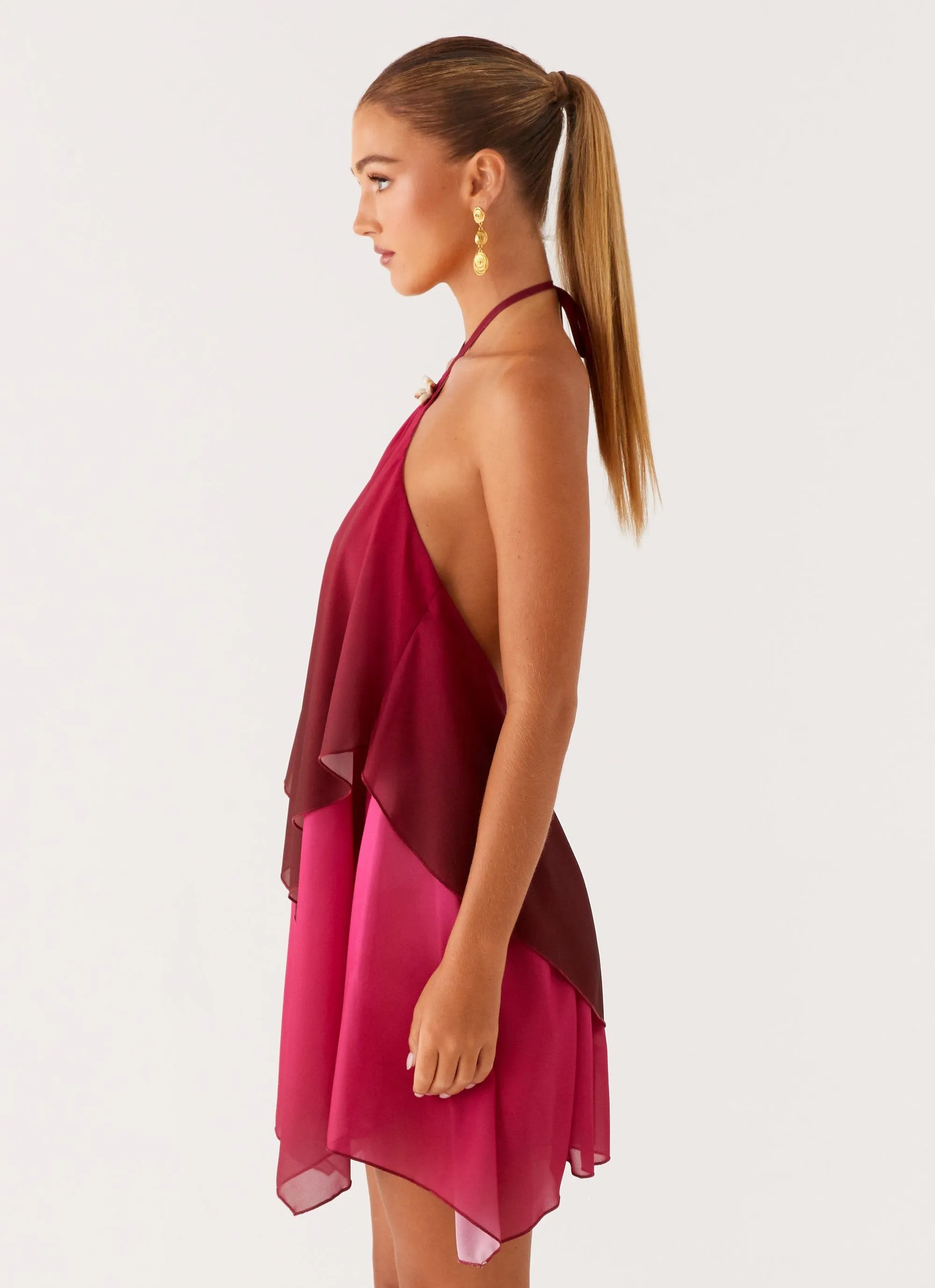Bless Glow Contemporary Layer Twin Flame Mini Dress - Fuchsia Gradient