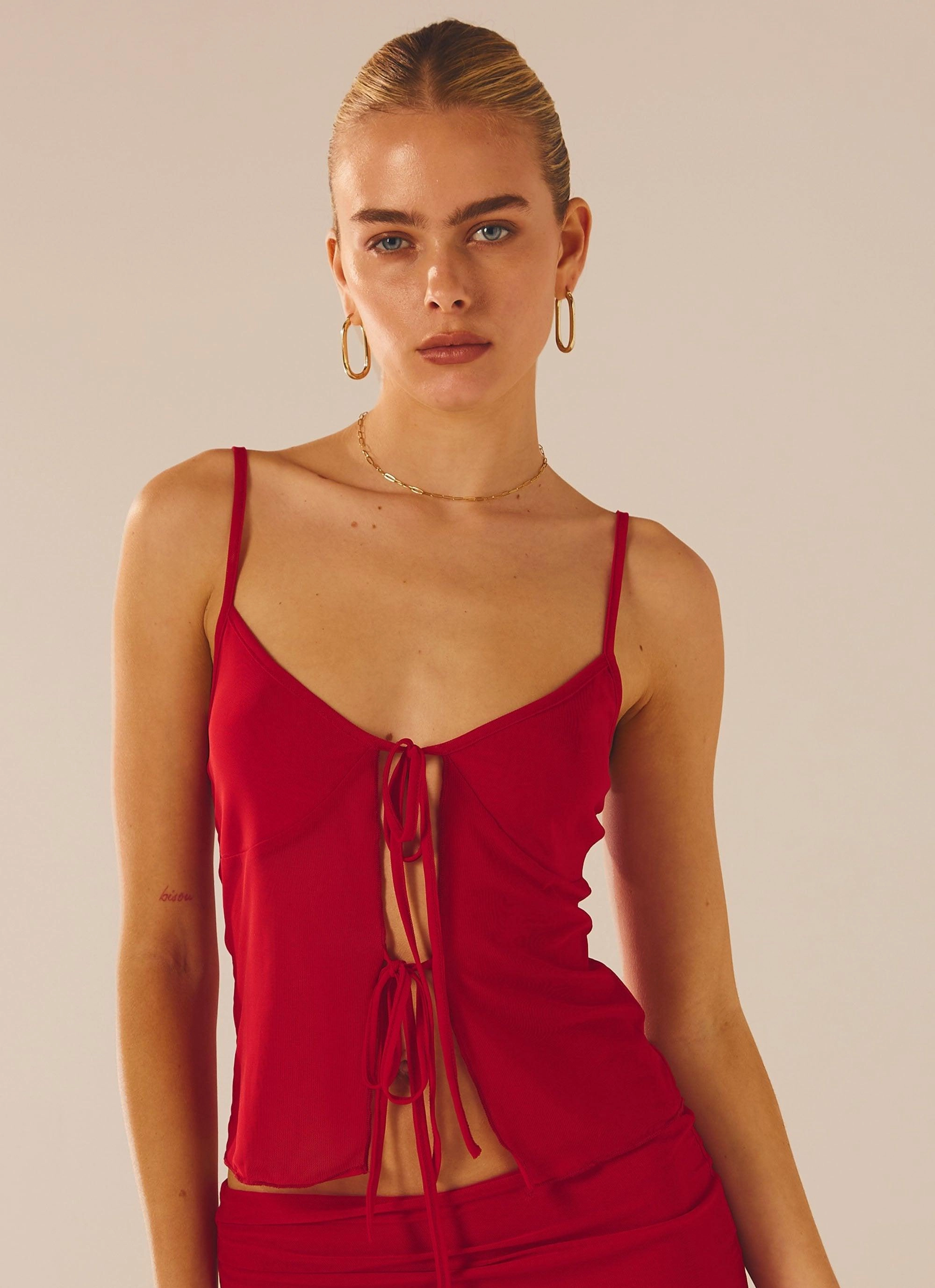 Bittersweet Mesh Cami Top - Red Rose PreWashed OversizedFit
