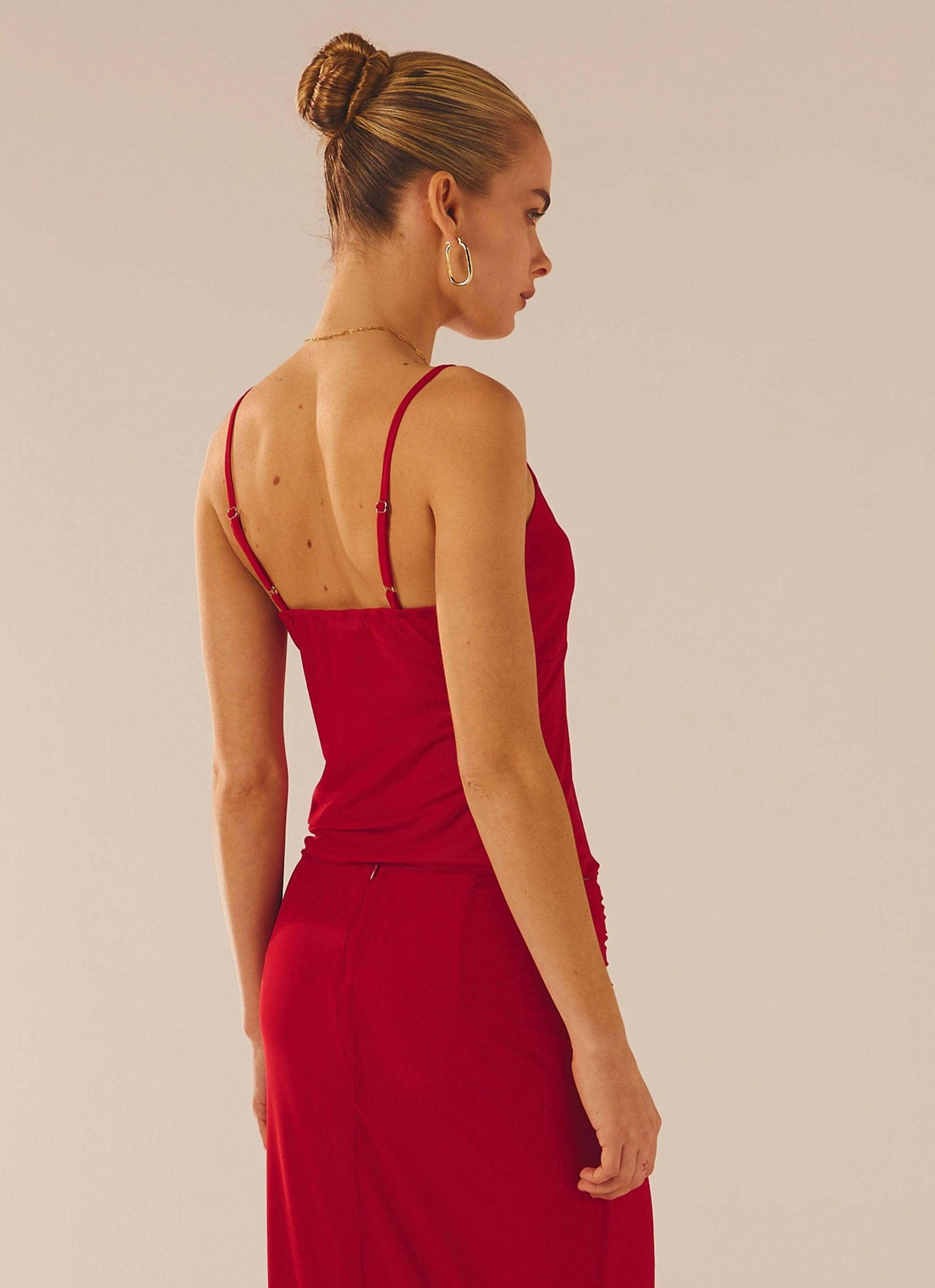 Bittersweet Mesh Cami Top - Red Rose Flatlock Seam Summer Polo