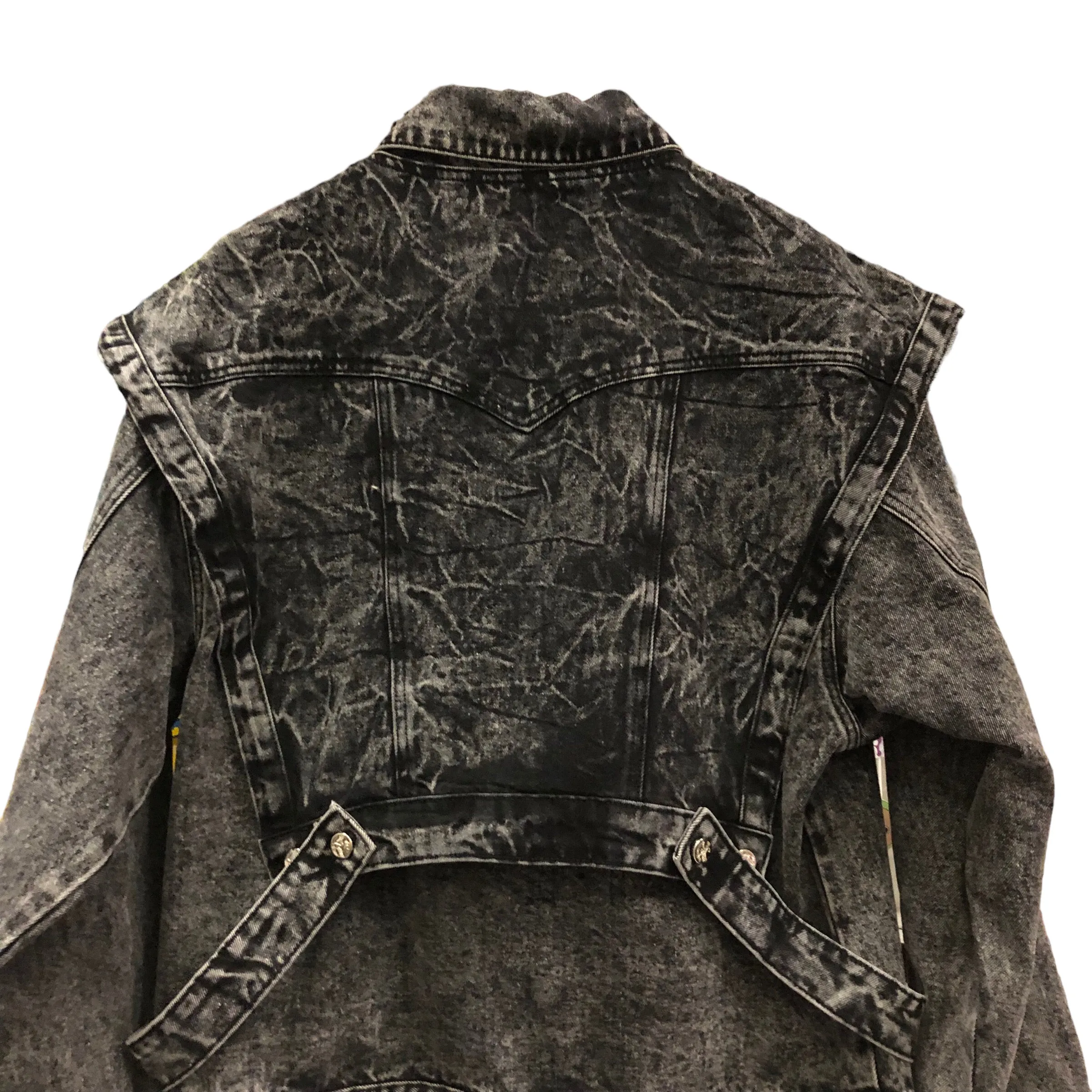 Black Acid Denim Jacket Vest Set