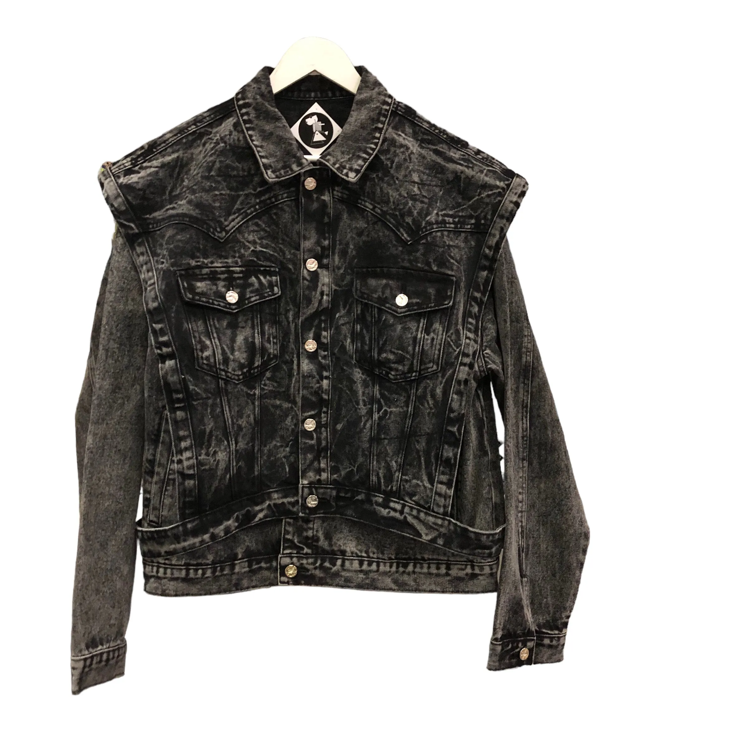 Black Acid Denim Jacket Vest Set