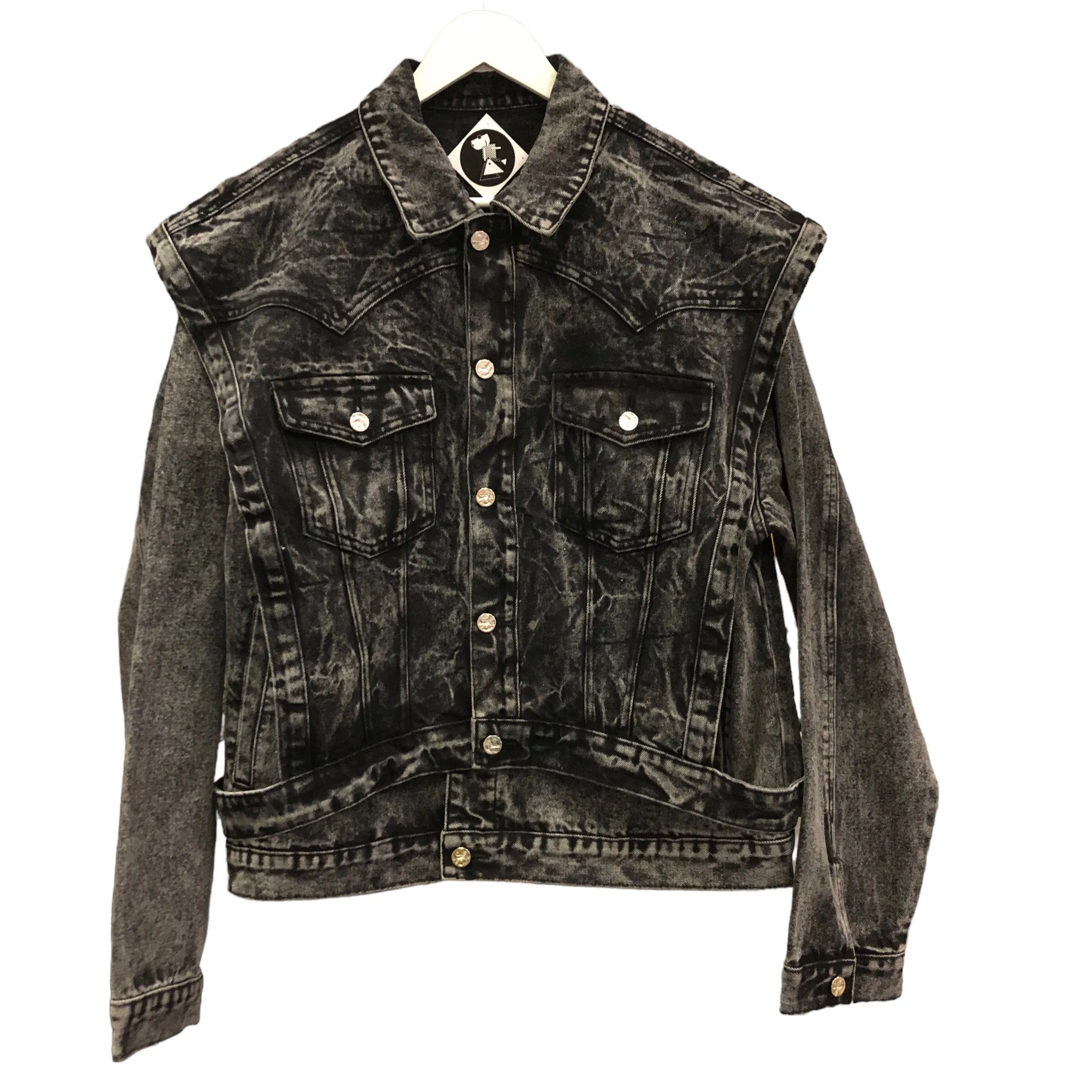 Black Acid Denim Jacket Vest Set