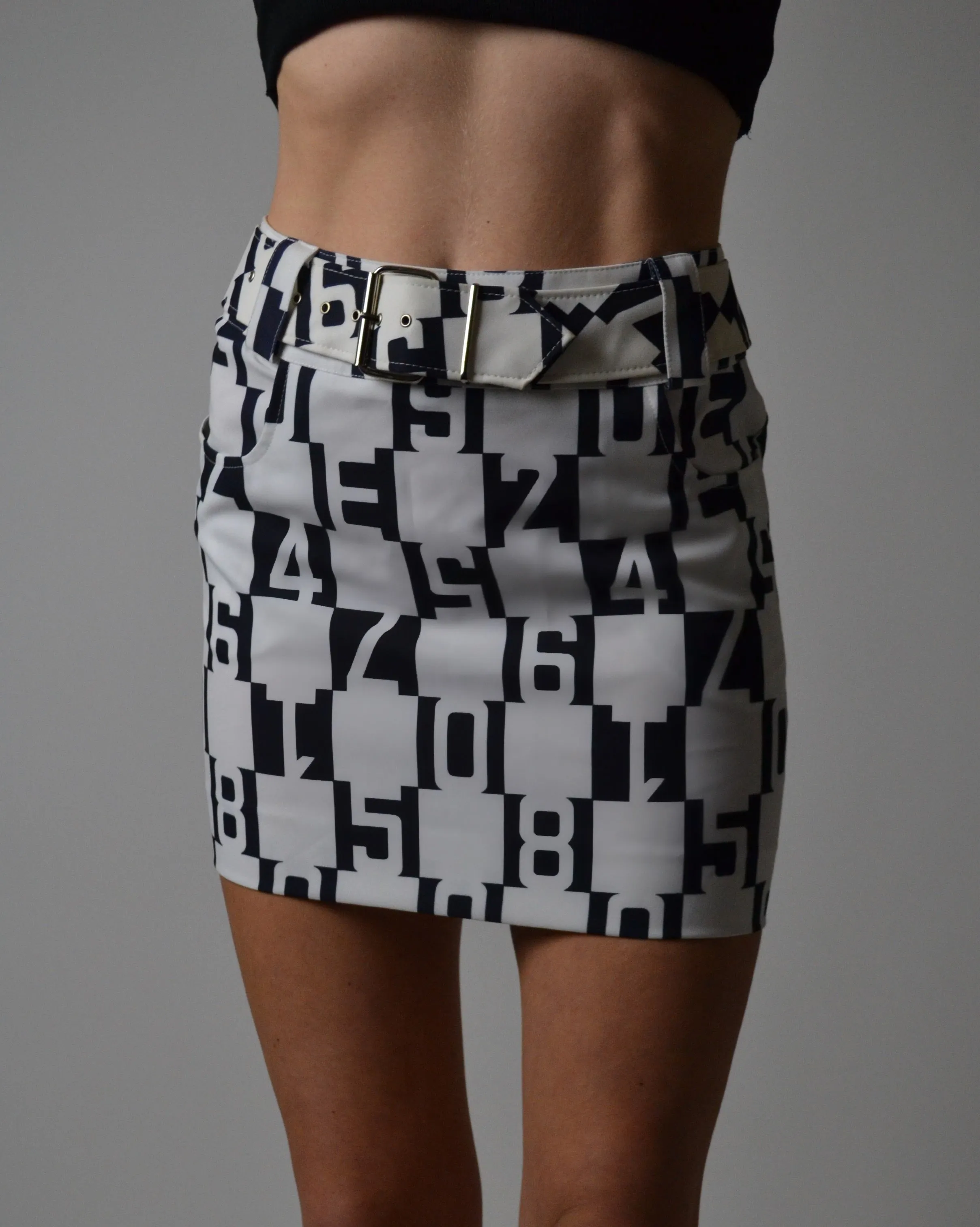 Black & White Number Checkered Mini Skirt
