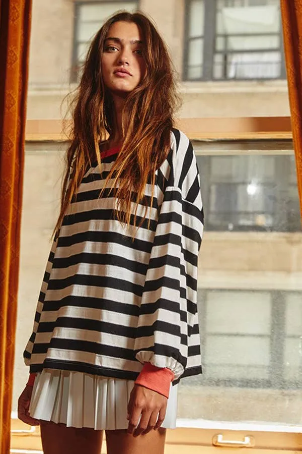 Black & White Stripe Print Top