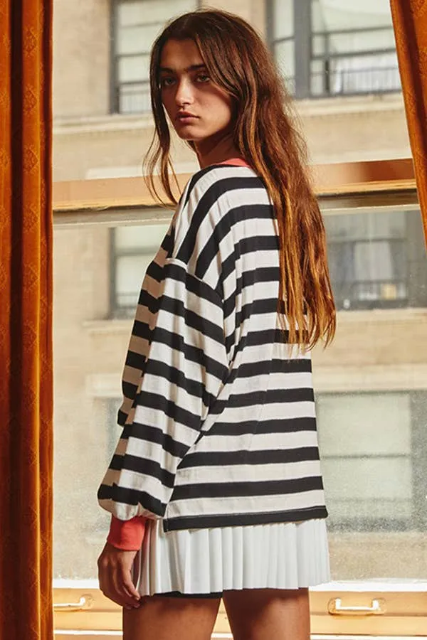 Black & White Stripe Print Top