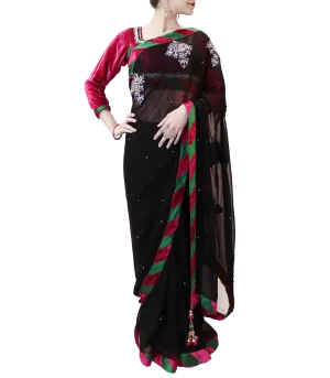 BLACK AND PINK SAREE