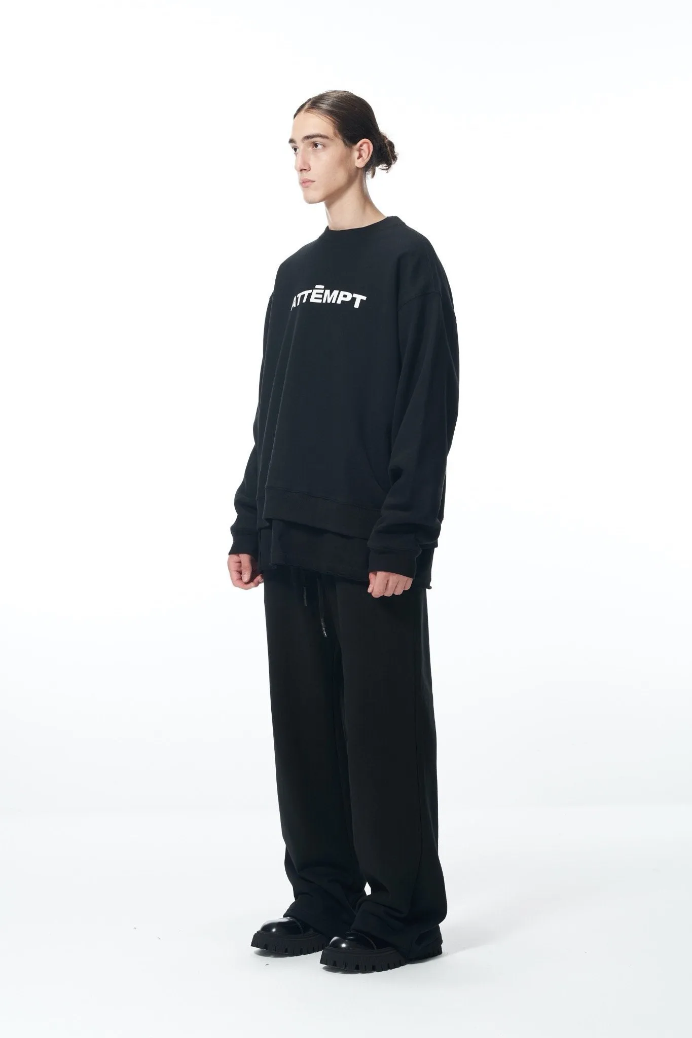 Black Basic Logo Print Crewneck Sweater