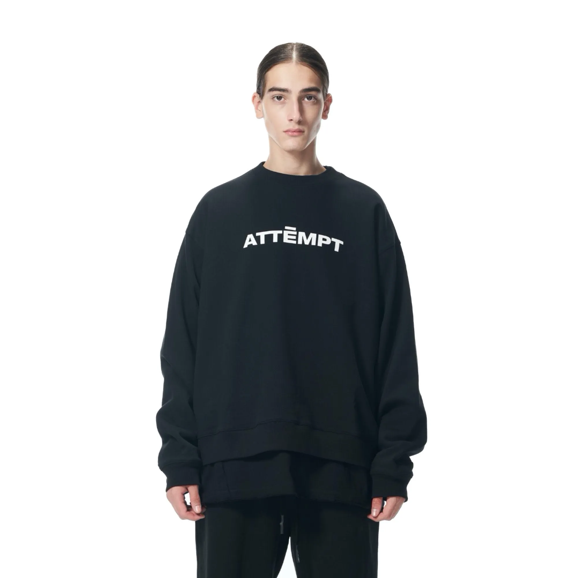 Black Basic Logo Print Crewneck Sweater