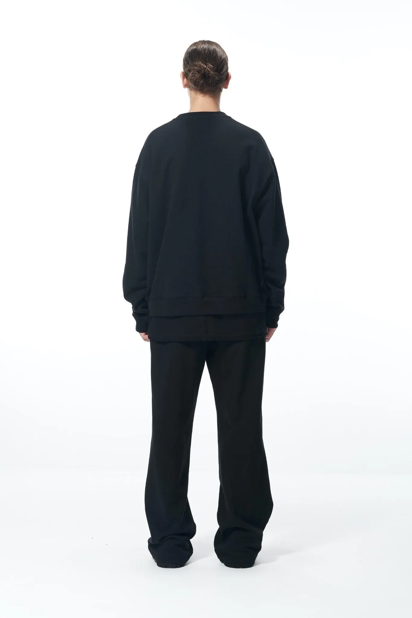 Black Basic Logo Print Crewneck Sweater