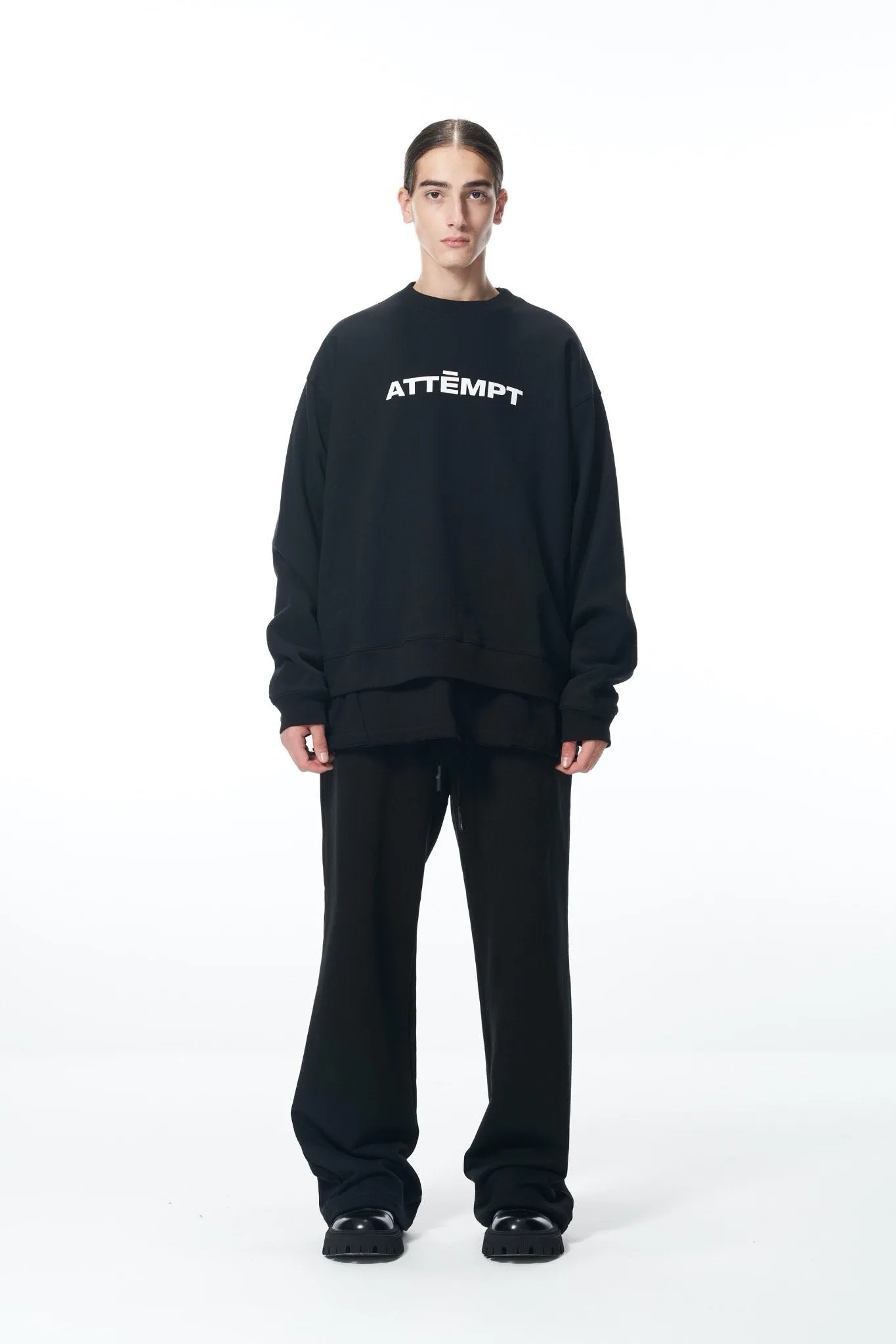 Black Basic Logo Print Crewneck Sweater