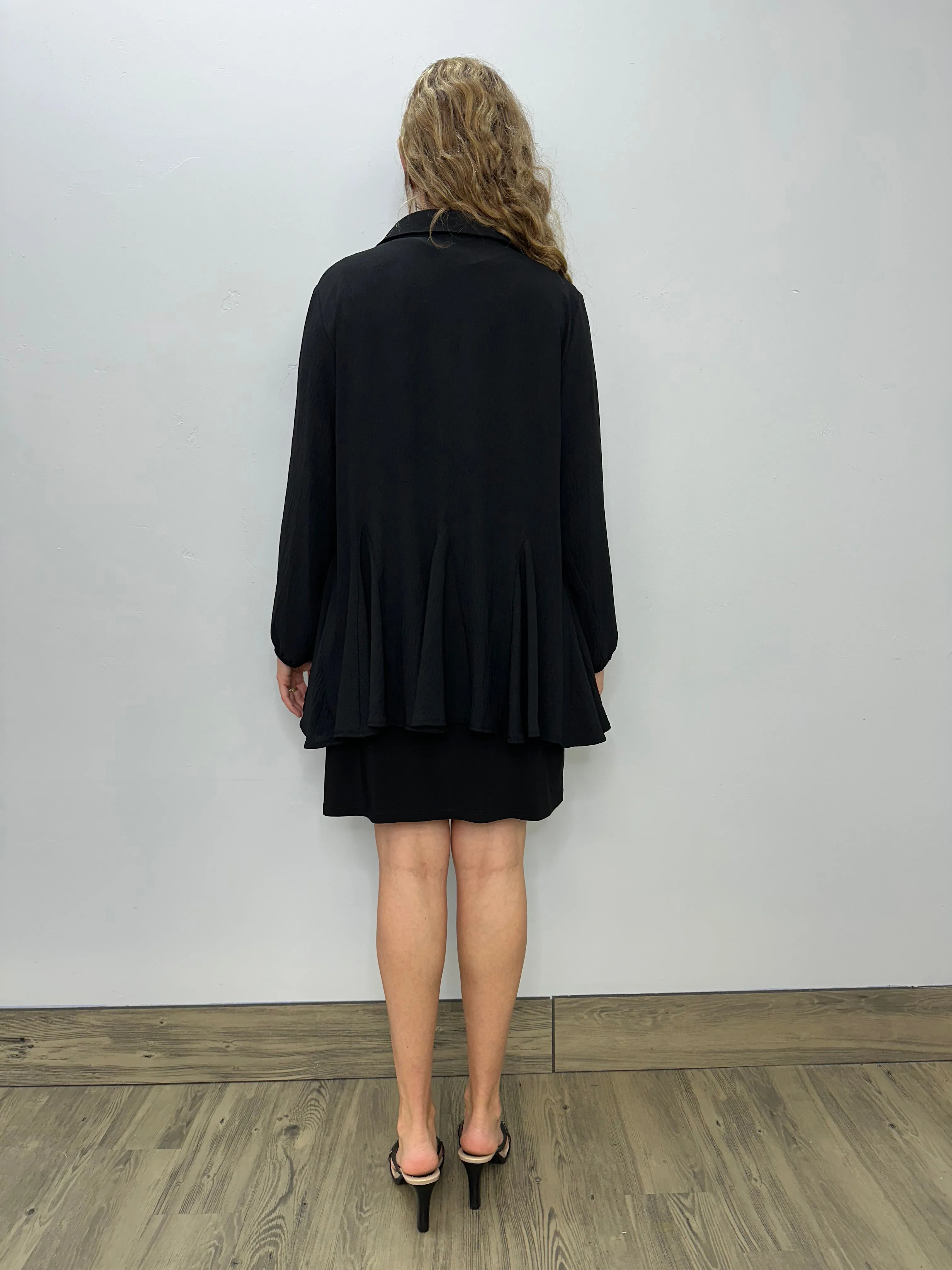 Black Button Down Ruffle Tunic