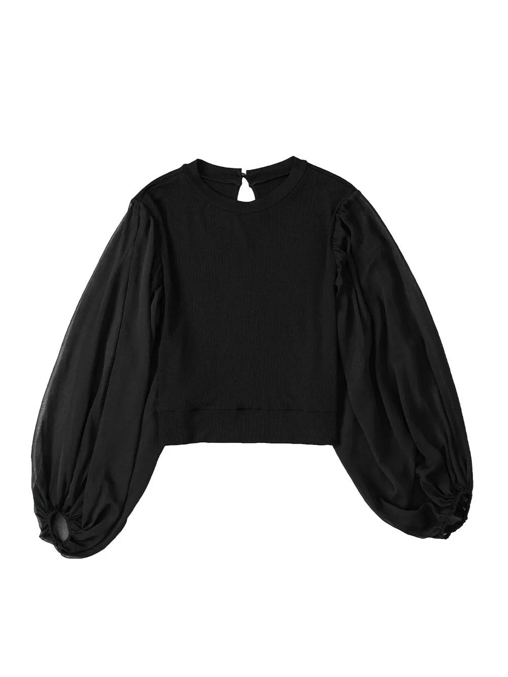 Black Chiffon Top with Bishop Sleeves