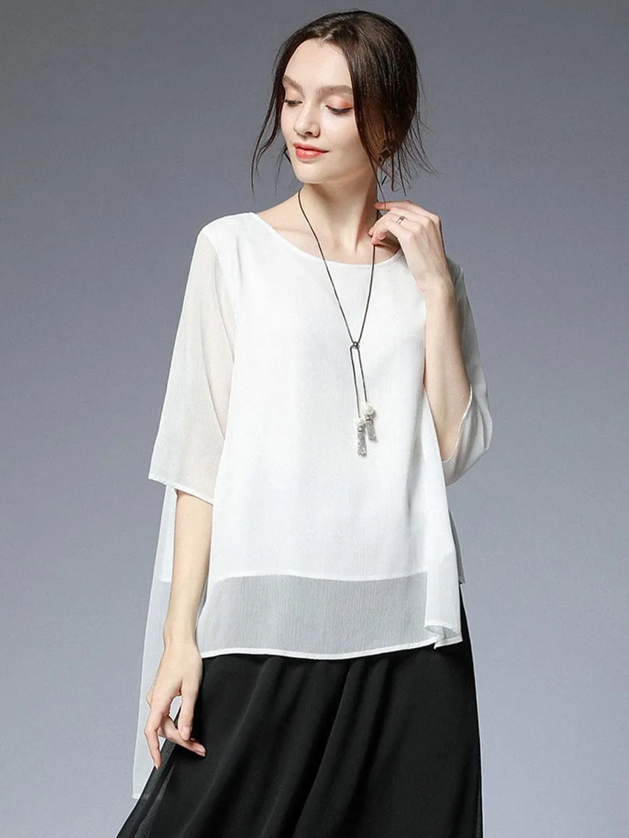 Black Chiffon Top with Bishop Sleeves