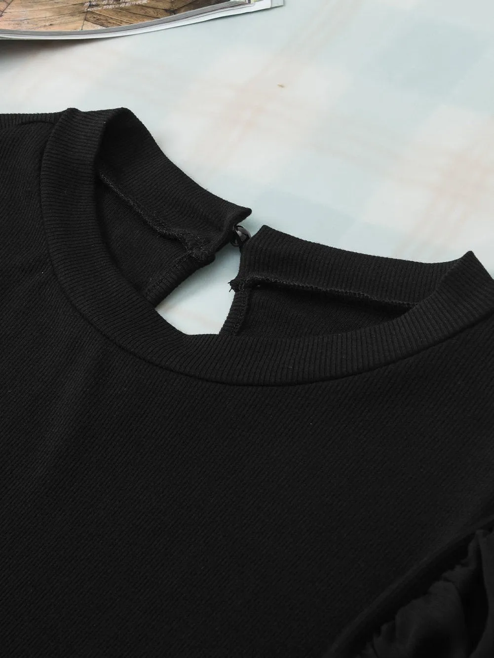Black Chiffon Top with Bishop Sleeves
