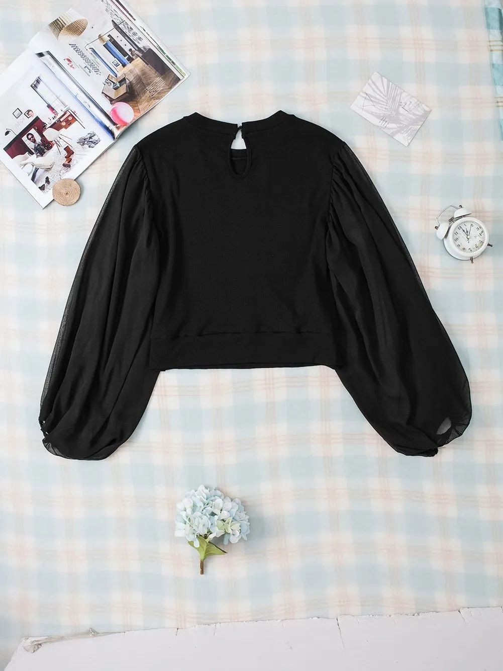 Black Chiffon Top with Bishop Sleeves
