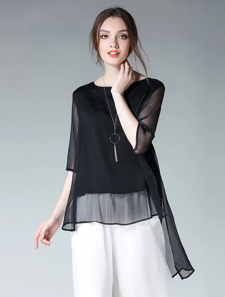 Black Chiffon Top with Bishop Sleeves
