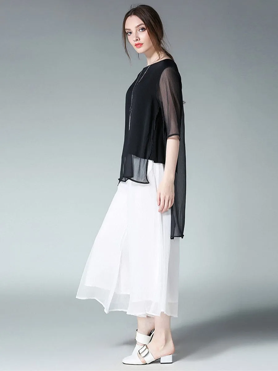 Black Chiffon Top with Bishop Sleeves