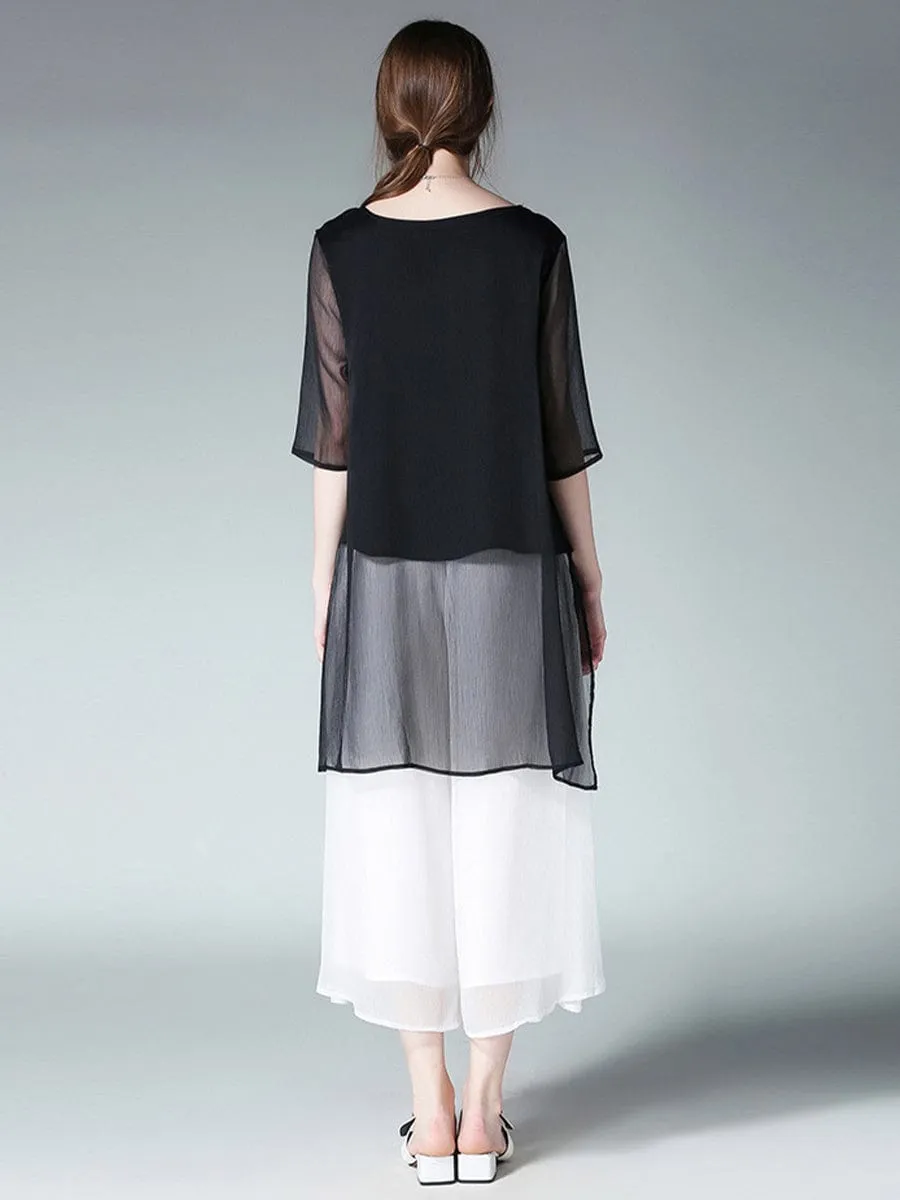 Black Chiffon Top with Bishop Sleeves