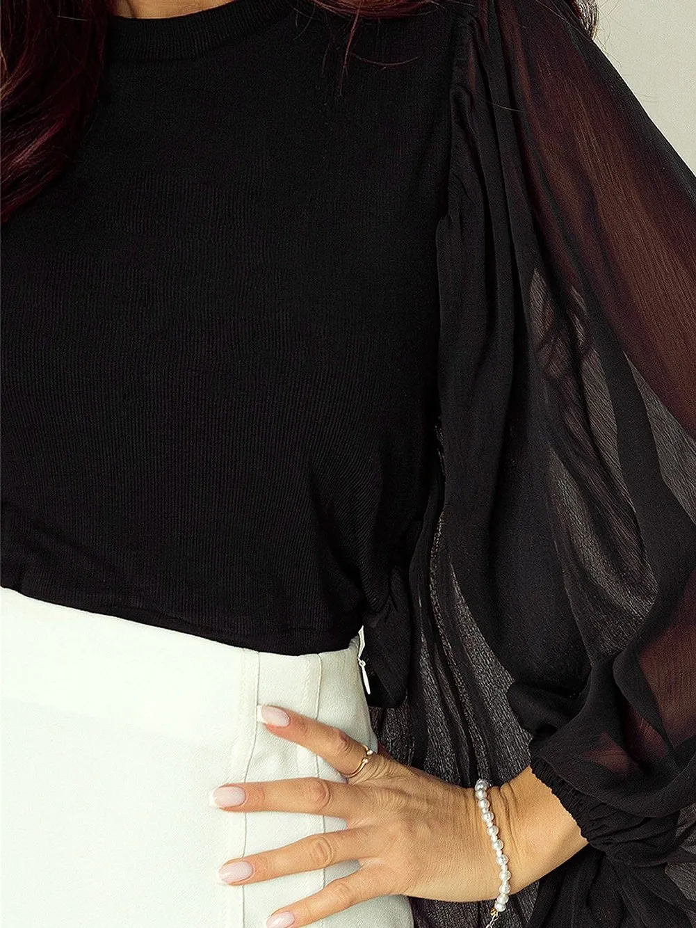 Black Chiffon Top with Bishop Sleeves