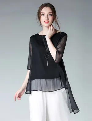 Black Chiffon Top with Bishop Sleeves