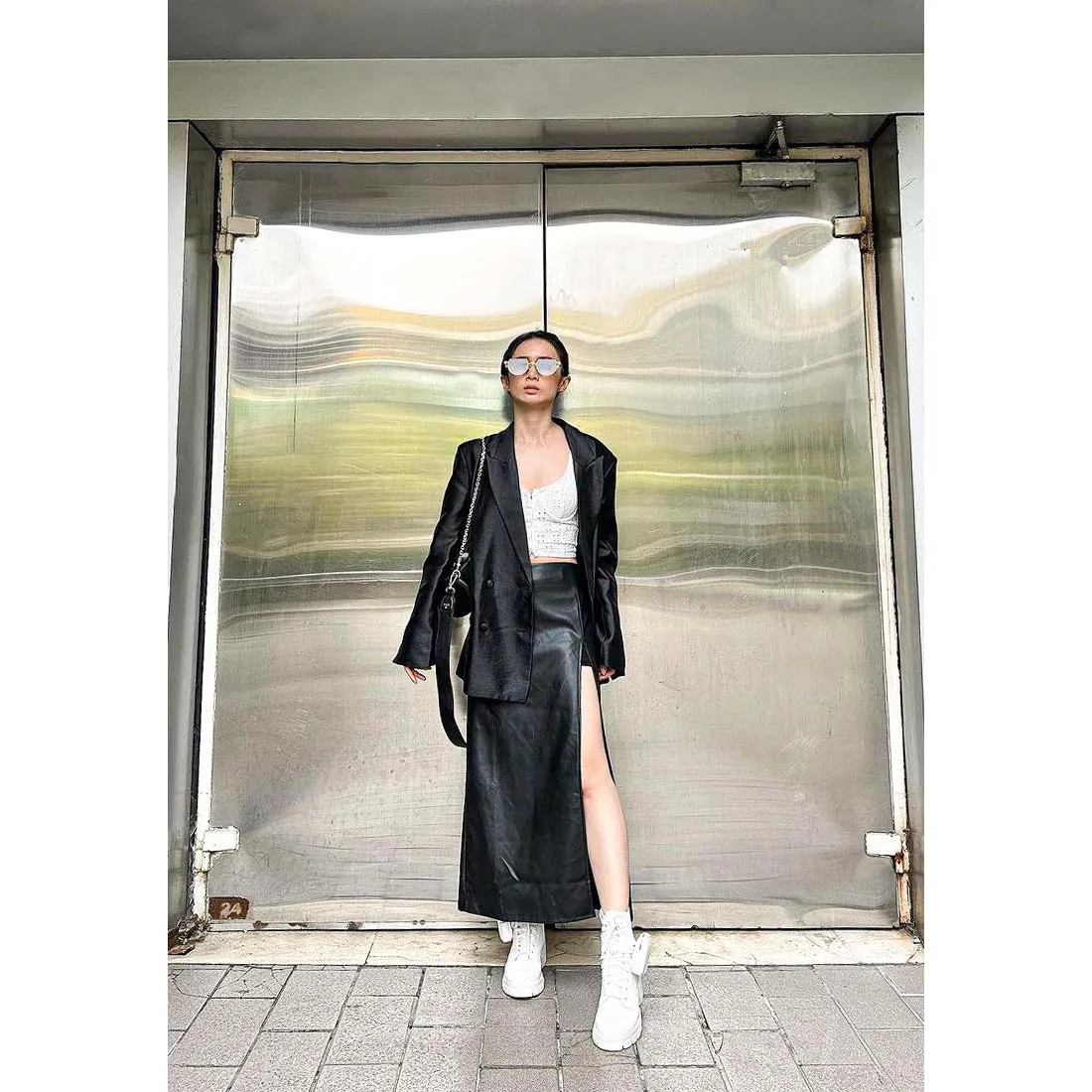 Black Front Slit Midi Skirt