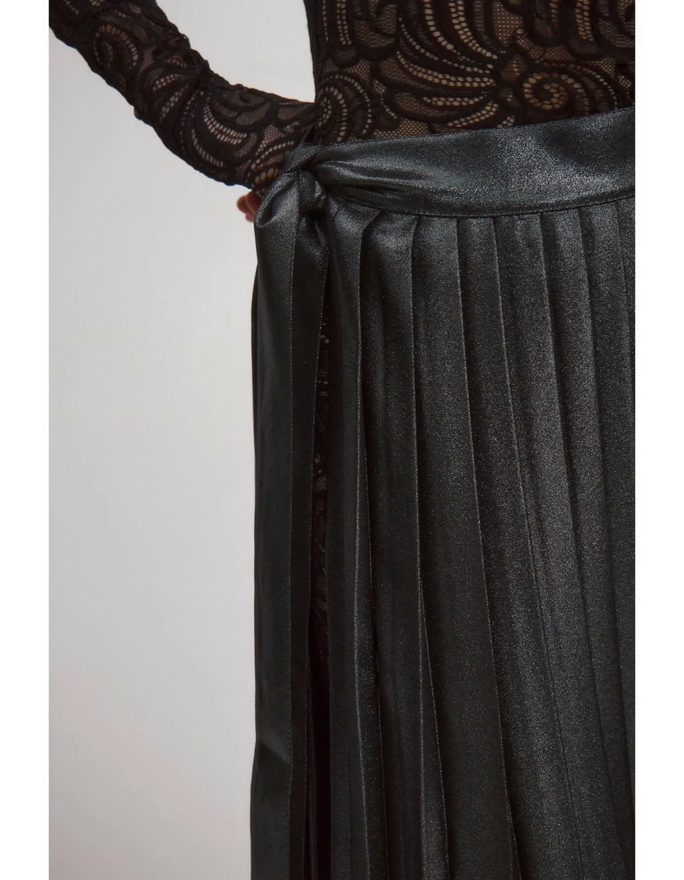 Black Glitter Pleated Wrap Skirt
